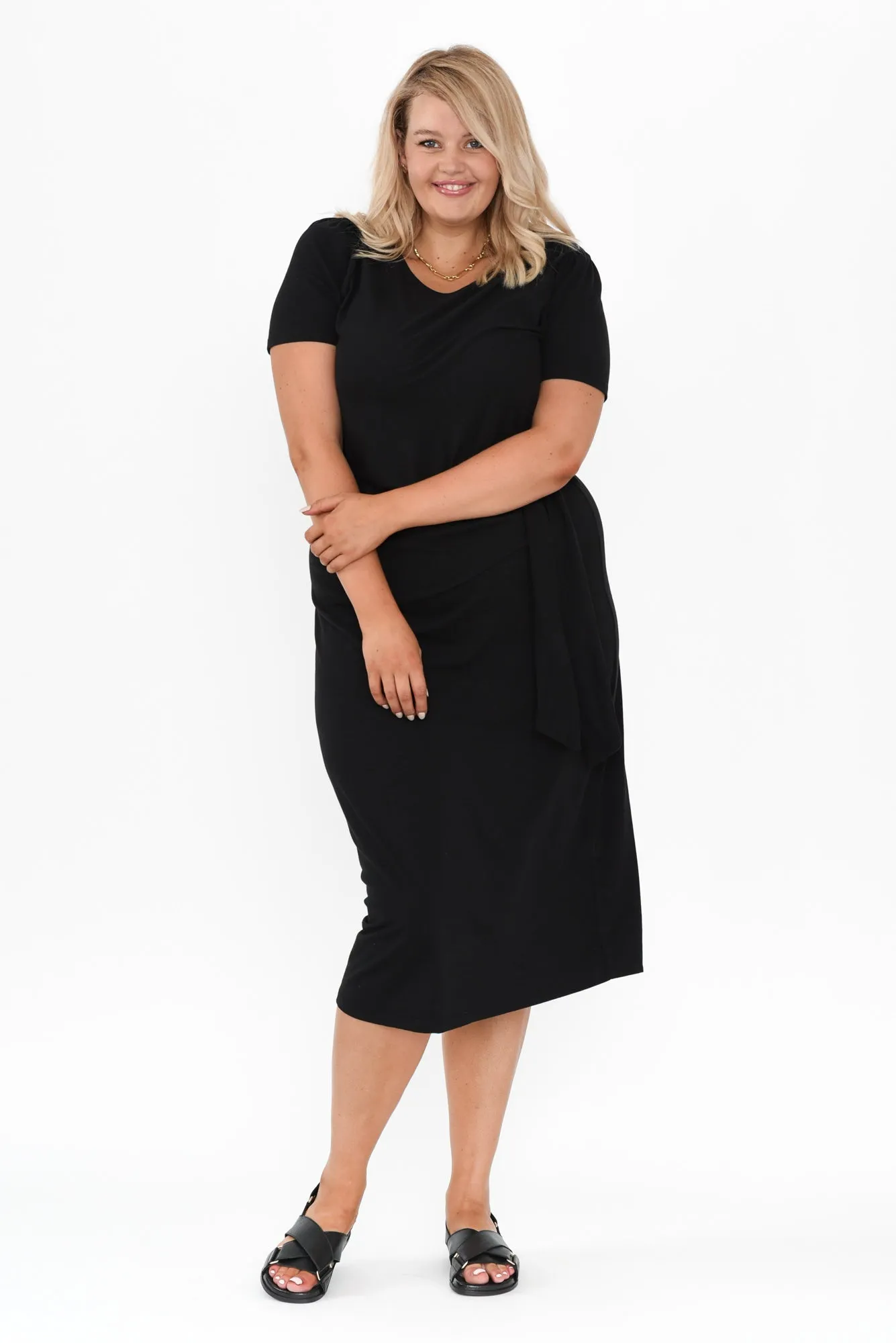 Kitt Black Cotton Stretch Tie Dress