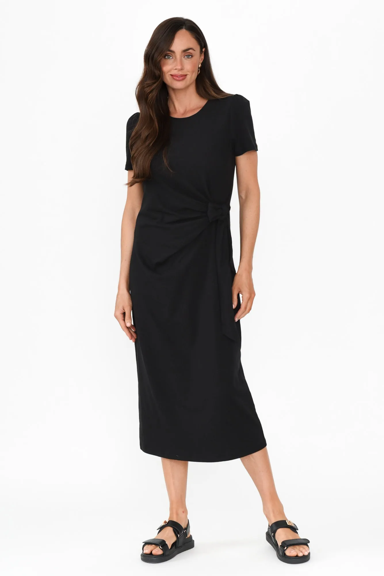 Kitt Black Cotton Stretch Tie Dress