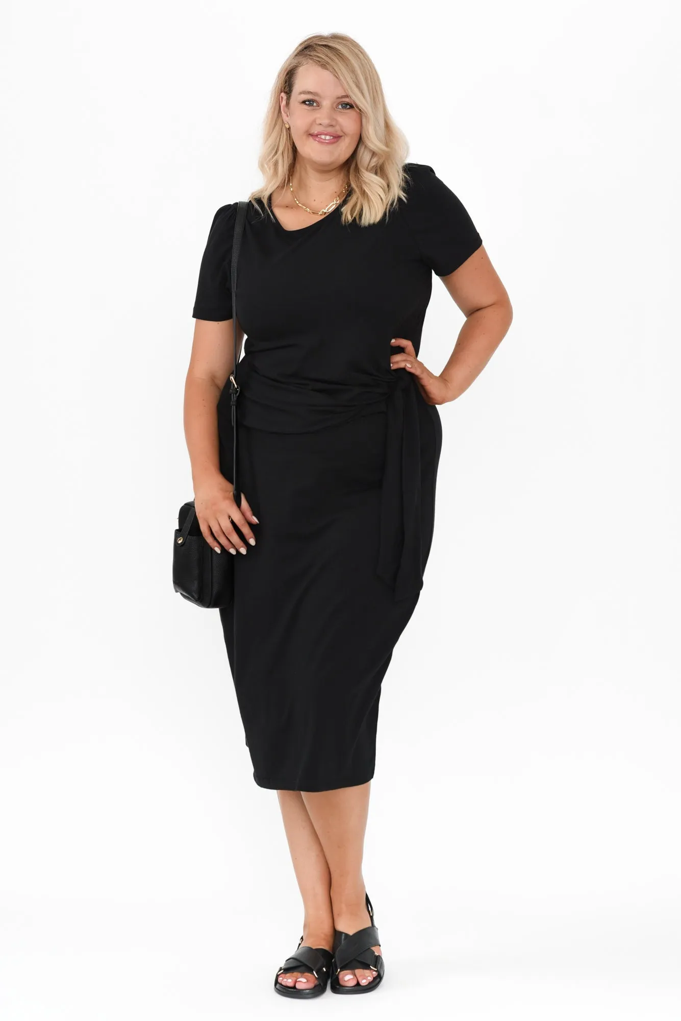 Kitt Black Cotton Stretch Tie Dress