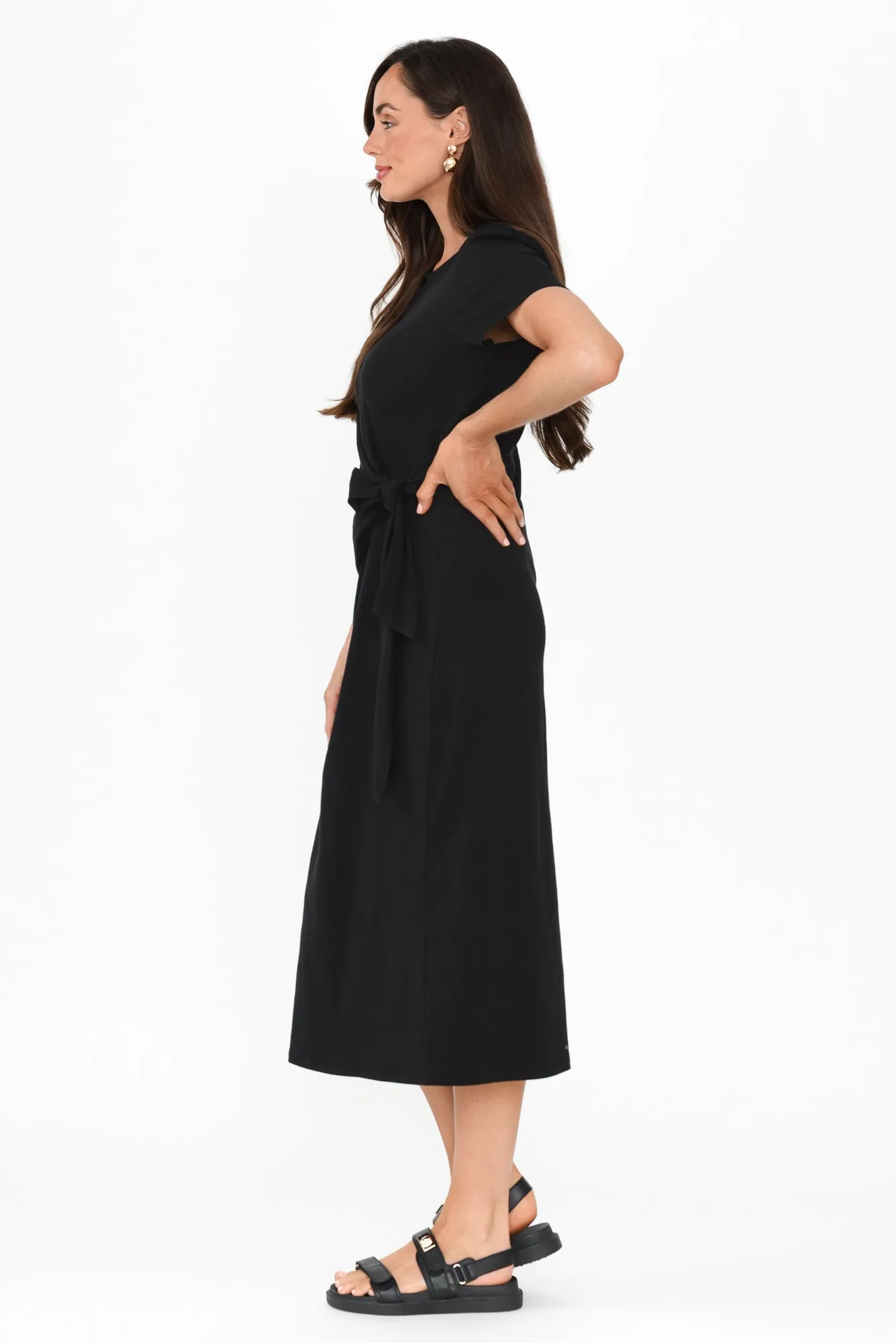 Kitt Black Cotton Stretch Tie Dress