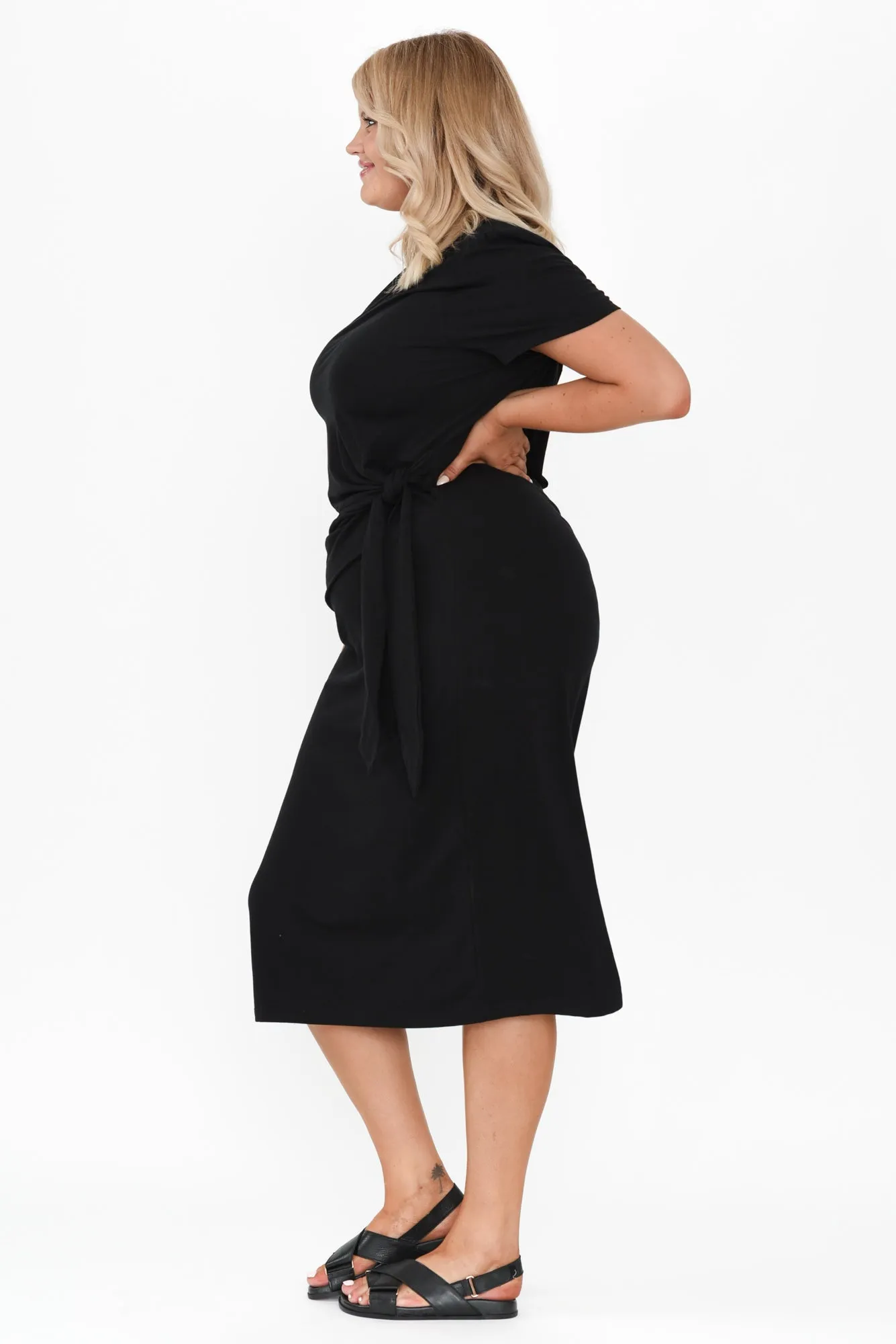 Kitt Black Cotton Stretch Tie Dress