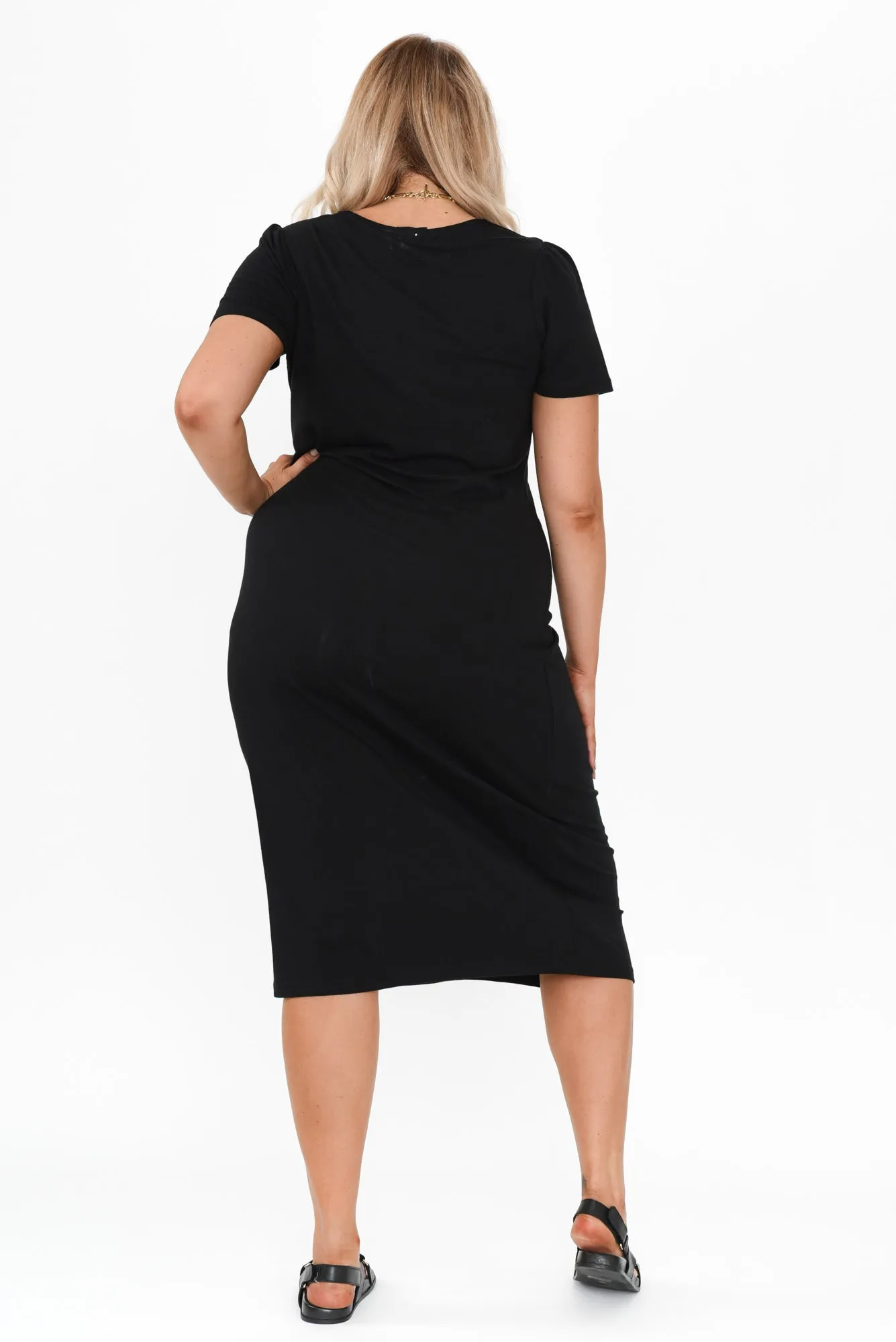 Kitt Black Cotton Stretch Tie Dress