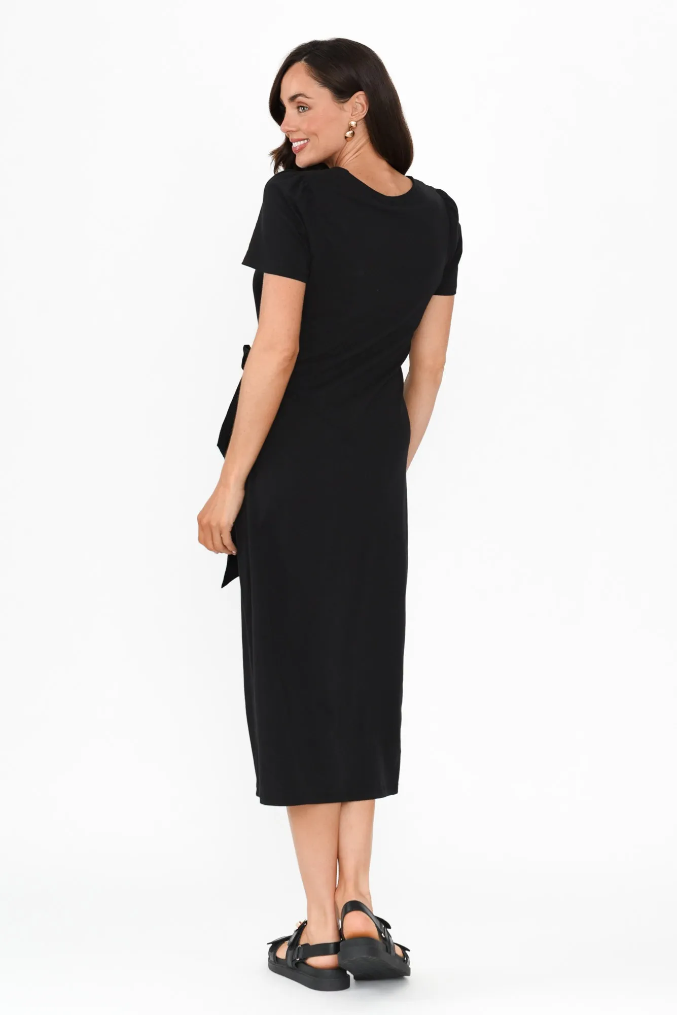 Kitt Black Cotton Stretch Tie Dress