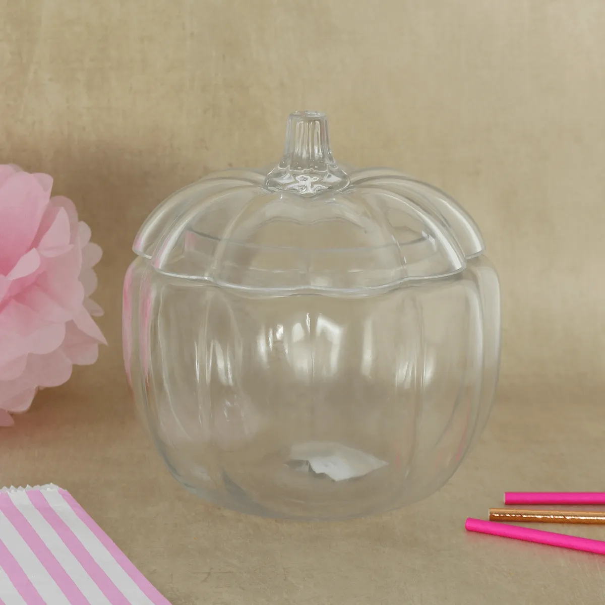 Large Pumpkin Shape Candy Jar Clear Glass Sweet Storage 20cm