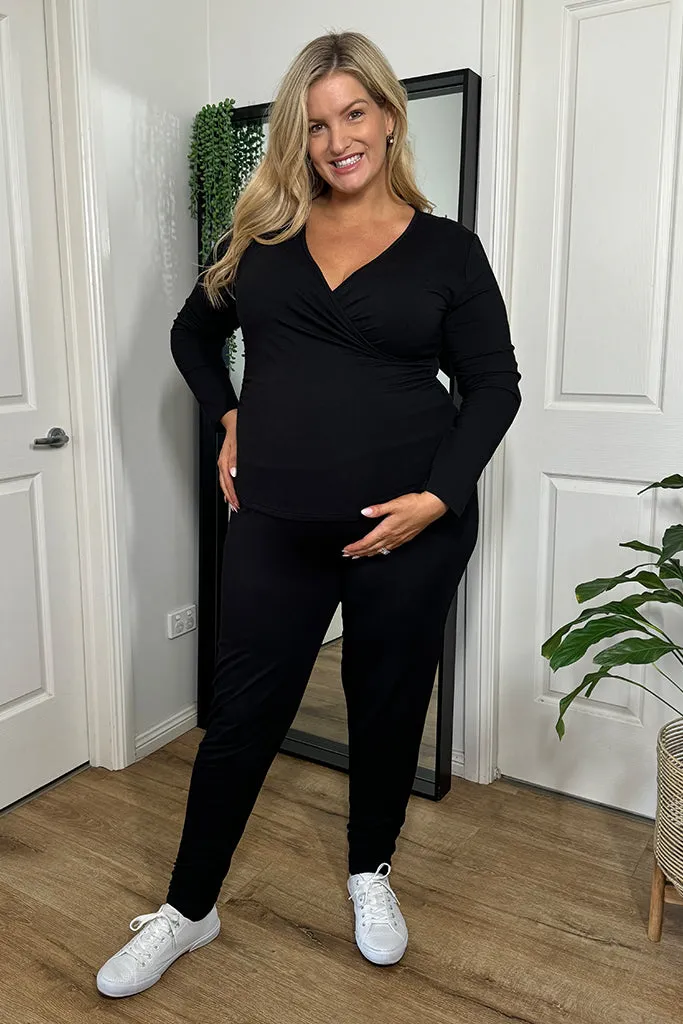 L/S Cross Front Maternity Top - Black