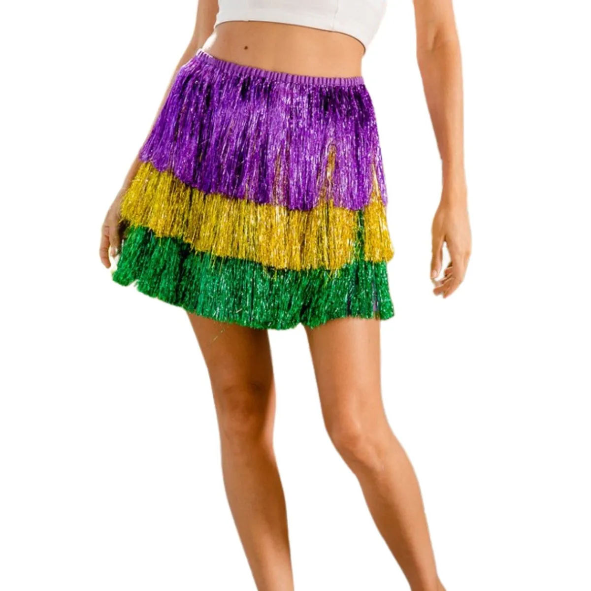 Mardi Gras Tiered Tinsel Fringe Skirt