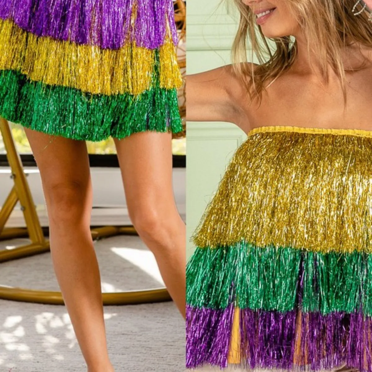 Mardi Gras Tiered Tinsel Fringe Skirt