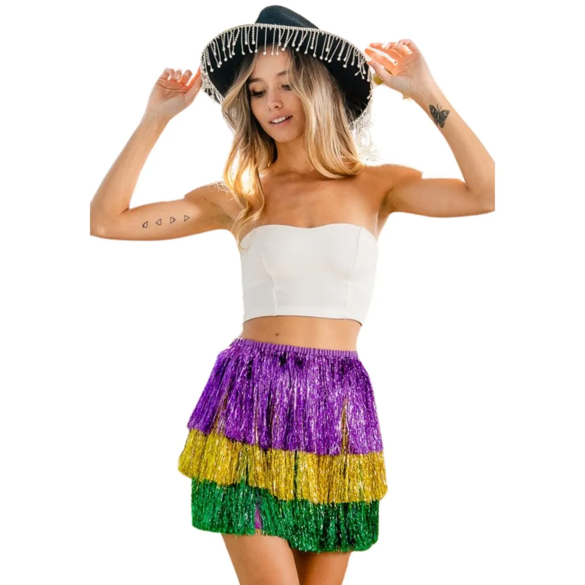 Mardi Gras Tiered Tinsel Fringe Skirt