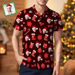 Men's Custom Face Christmas Polo-Shirts Short Sleeve Golf Tees Red Outdoor Sport Tennis Tops