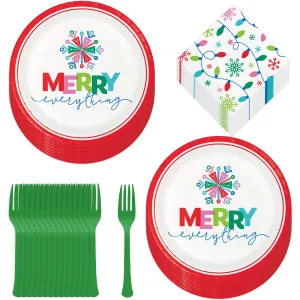 Merry Everything Paper Dinner Plates, String Lights Lunch Napkins, and Forks (Serves 16)