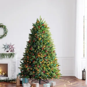 modern 6ft Pre-Lit Spruce Christmas Tree with 500 Color Lights, Artificial Multi-Color Xmas Tree 7' 7'