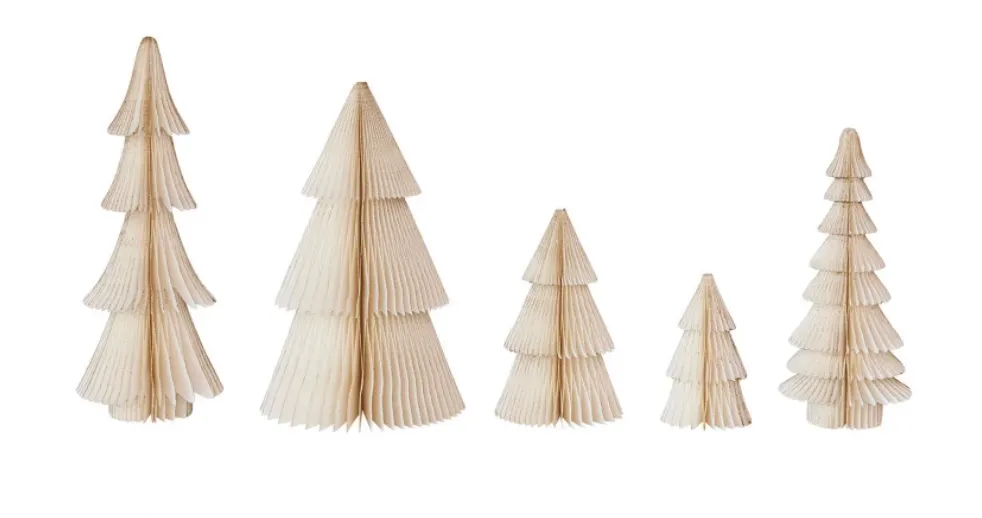 Paper Folding Honeycomb Trees w/Gold Glitter Set of 5