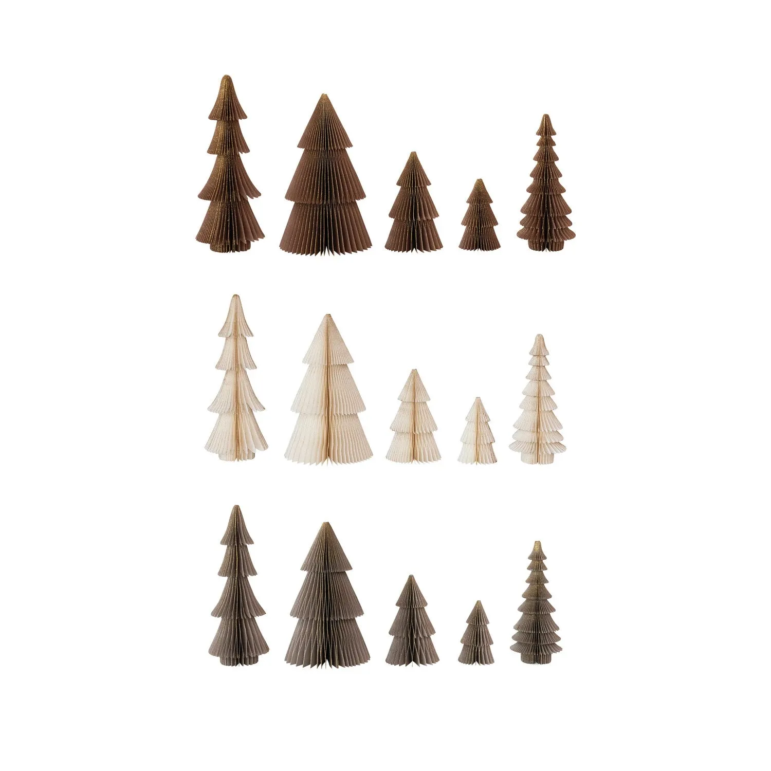 Paper Folding Honeycomb Trees w/Gold Glitter Set of 5