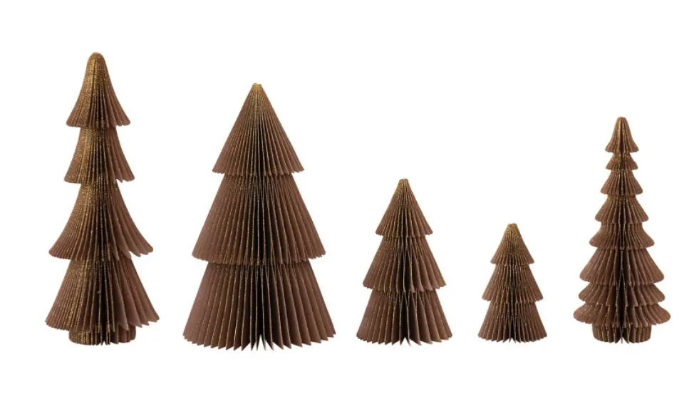 Paper Folding Honeycomb Trees w/Gold Glitter Set of 5