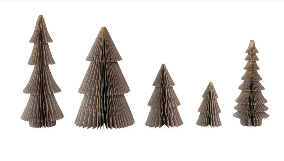 Paper Folding Honeycomb Trees w/Gold Glitter Set of 5