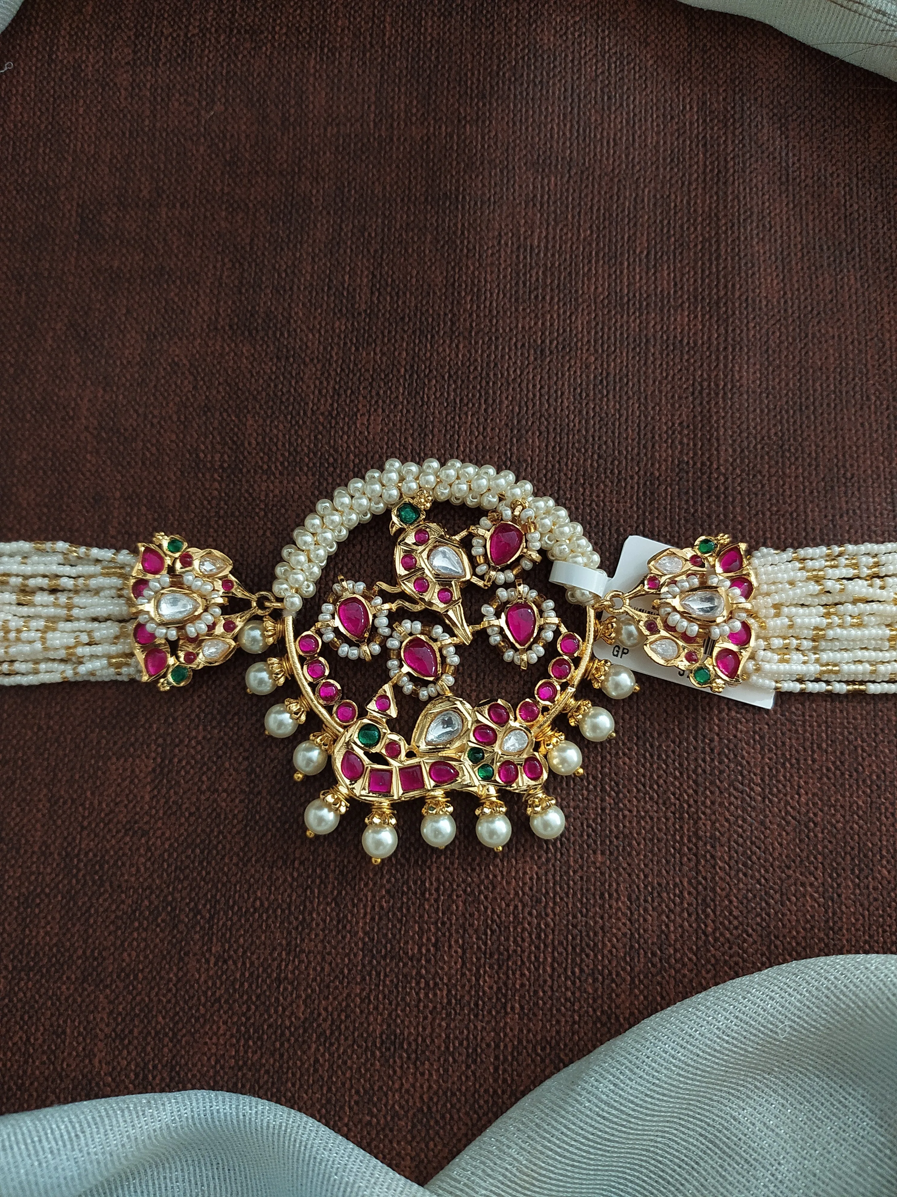 Peacock-Designed Designer Kundan Choker Set with Jadau Kundan Moissanite Stones & Matching Earrings