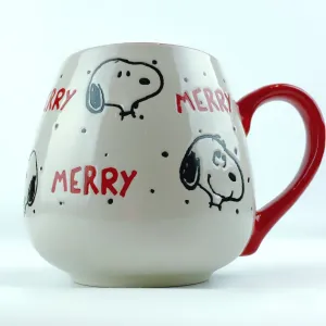 Peanuts Snoopy Merry Happy Faces Ceramic Red Mug 18 oz