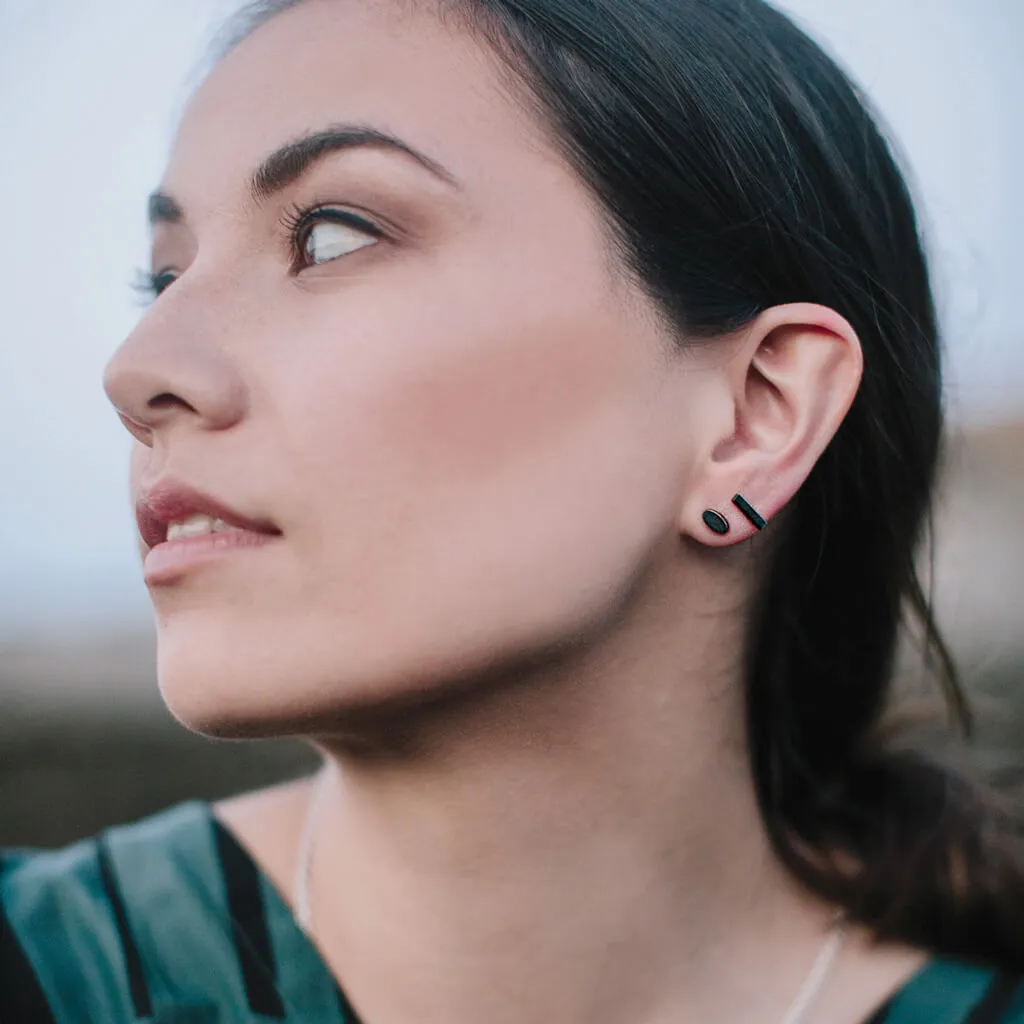 Pebble Stud Earrings - Oxidized Brass