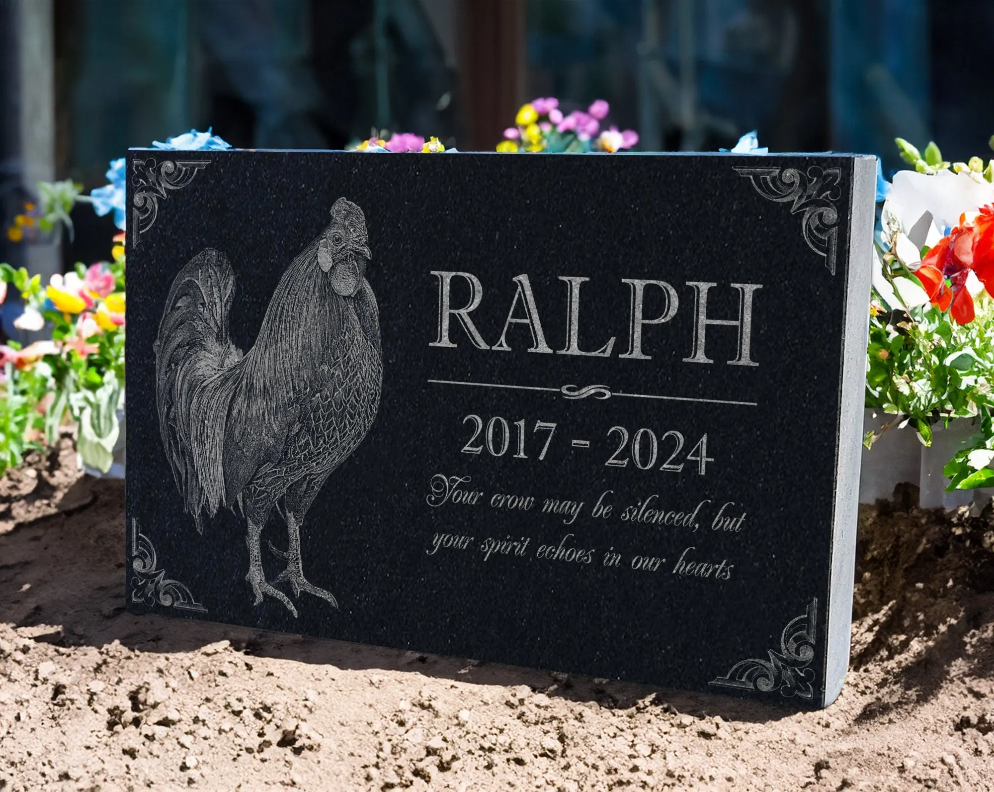 Personalized Chicken Memorial Stone w/ Photo: Rooster Headstone, Hen Grave Marker, Outdoor Backyard Bird Burial Marker, Pet Garden Tribute