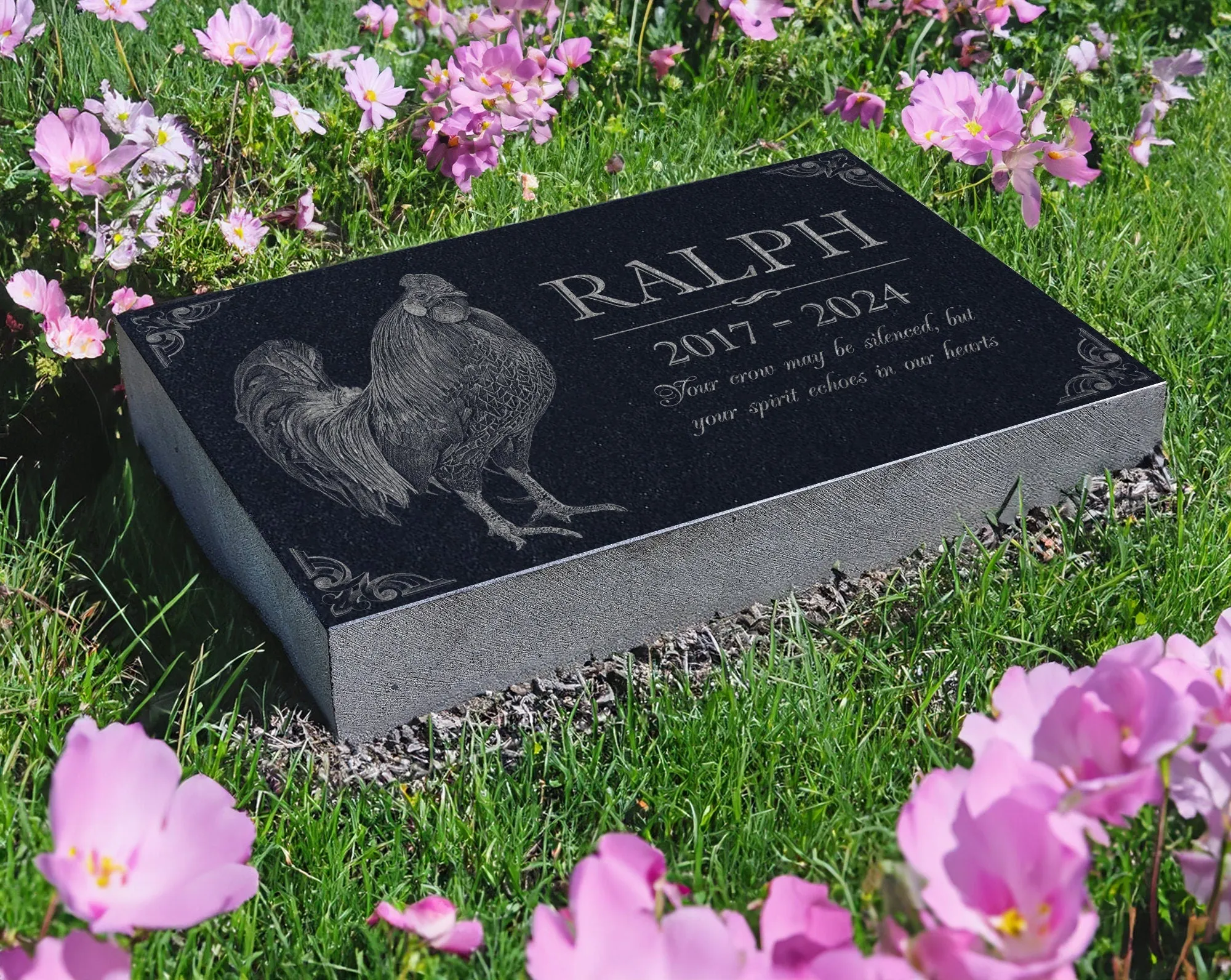 Personalized Chicken Memorial Stone w/ Photo: Rooster Headstone, Hen Grave Marker, Outdoor Backyard Bird Burial Marker, Pet Garden Tribute