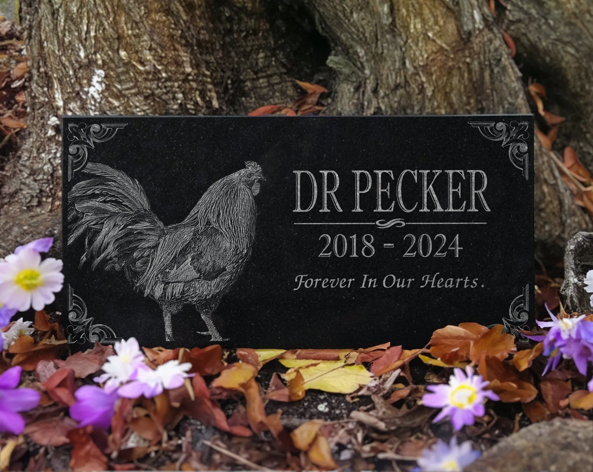 Personalized Chicken Memorial Stone w/ Photo: Rooster Headstone, Hen Grave Marker, Outdoor Backyard Bird Burial Marker, Pet Garden Tribute