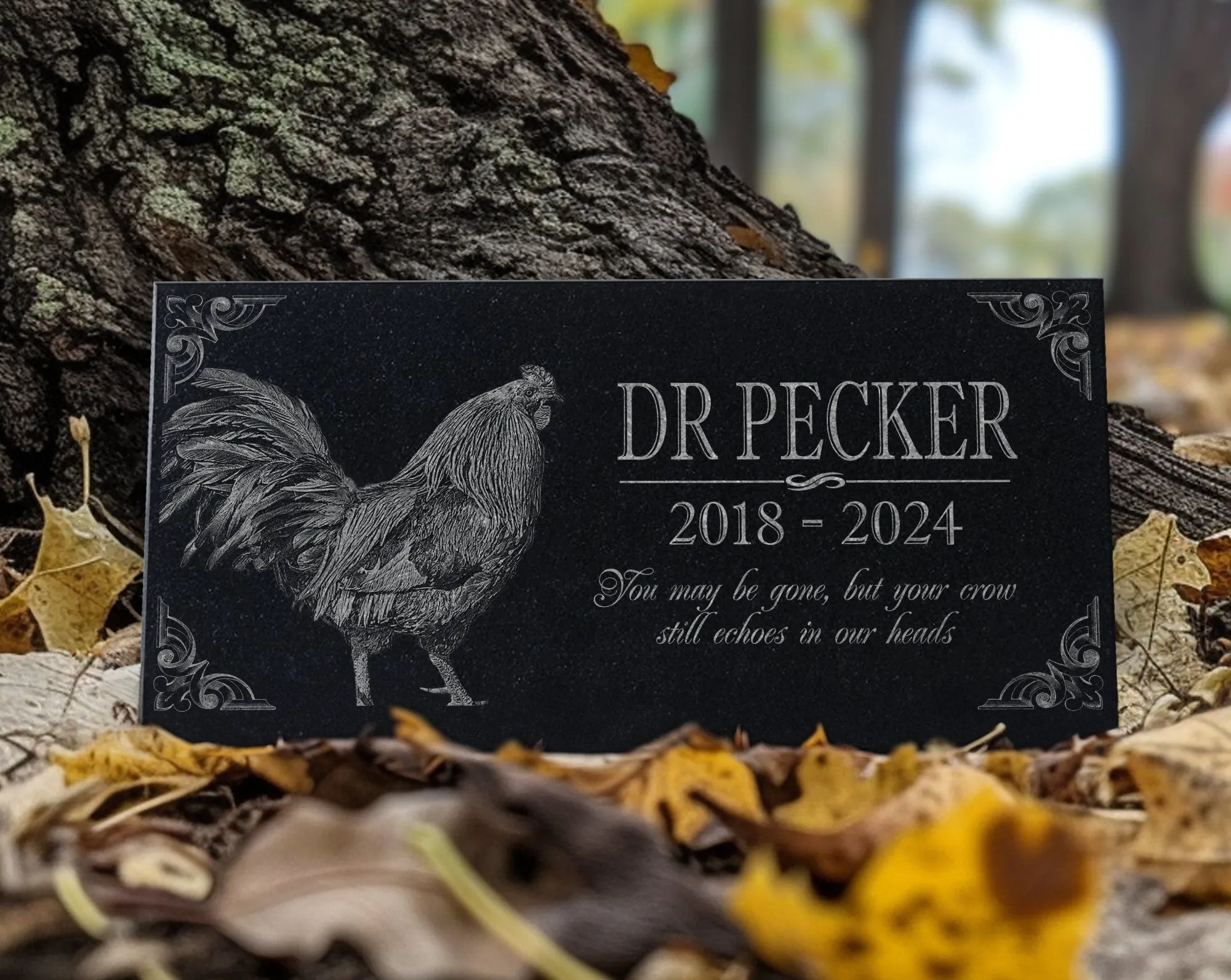 Personalized Chicken Memorial Stone w/ Photo: Rooster Headstone, Hen Grave Marker, Outdoor Backyard Bird Burial Marker, Pet Garden Tribute