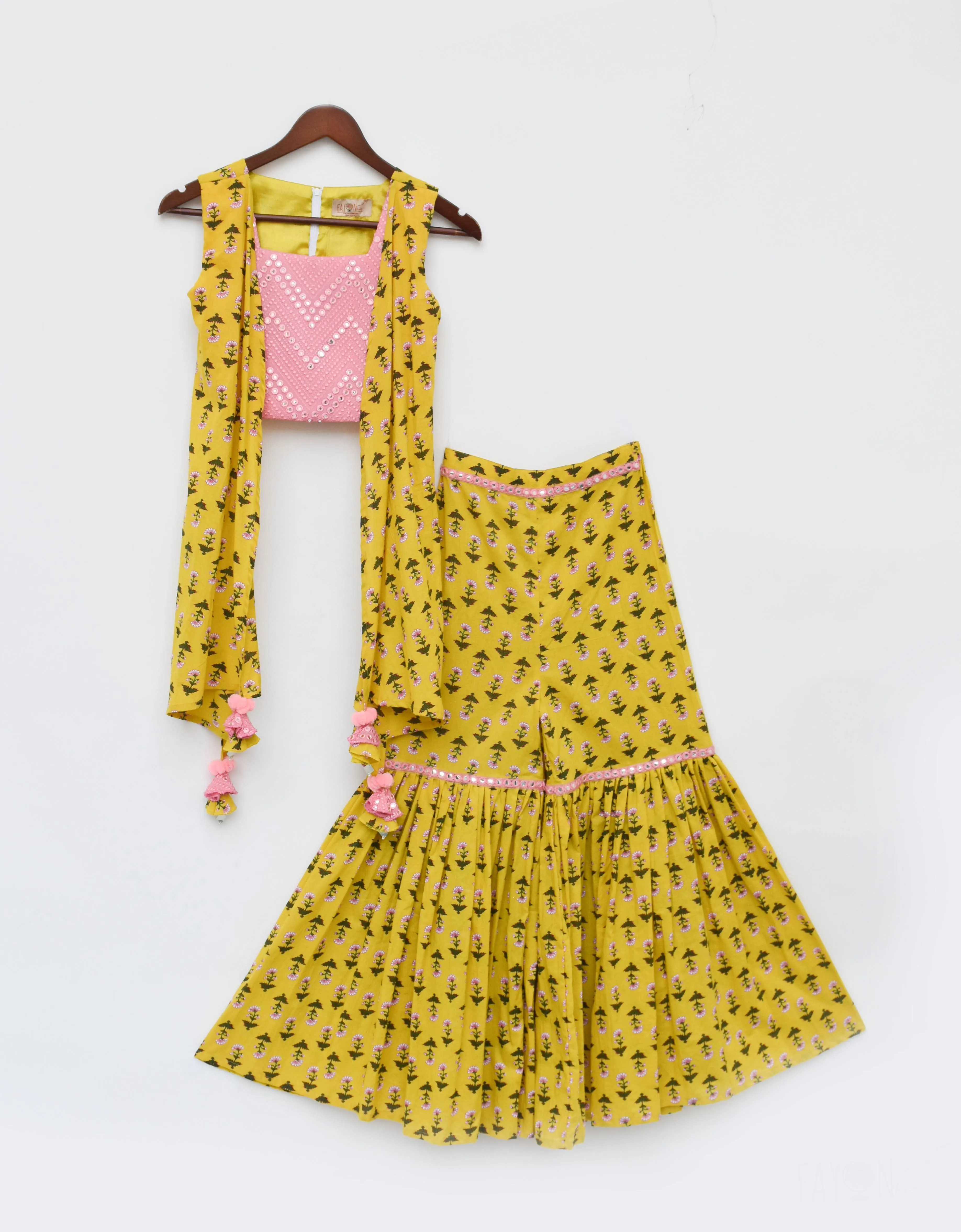 Pre Order: Yellow Print Top and Sharara Set