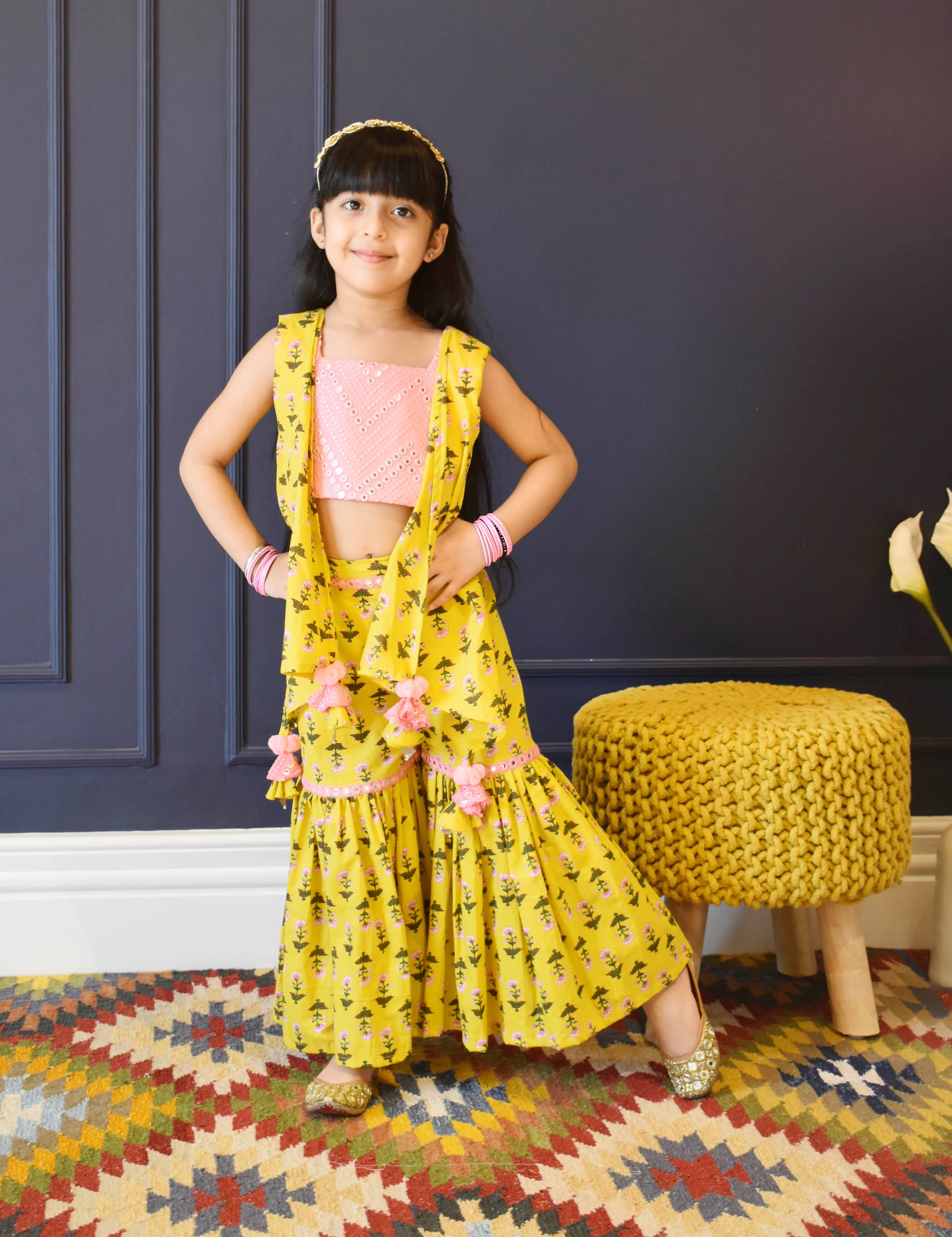 Pre Order: Yellow Print Top and Sharara Set