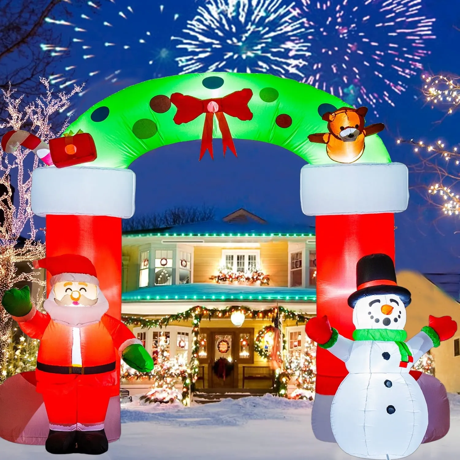 relaxed 5FT Inflatable Snowman Decoration with Rotating LED Lights - for Outdoor and Indoor Holiday Decorations, Christmas Parties and Lawn Decor 8FT Archway