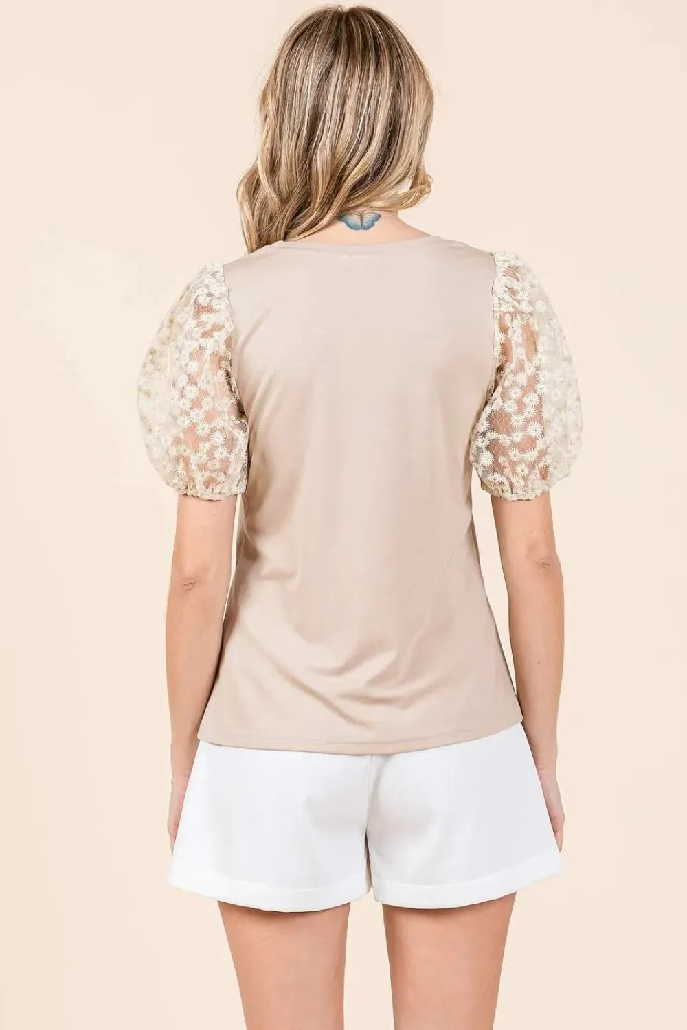 Round Neck Puff Short Sleeve Top