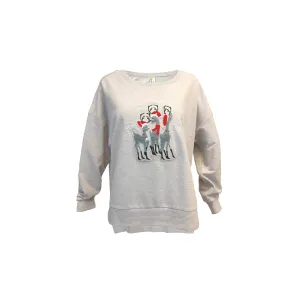 Santa Deer Chenille Patch Lt Steel Boxy Crew