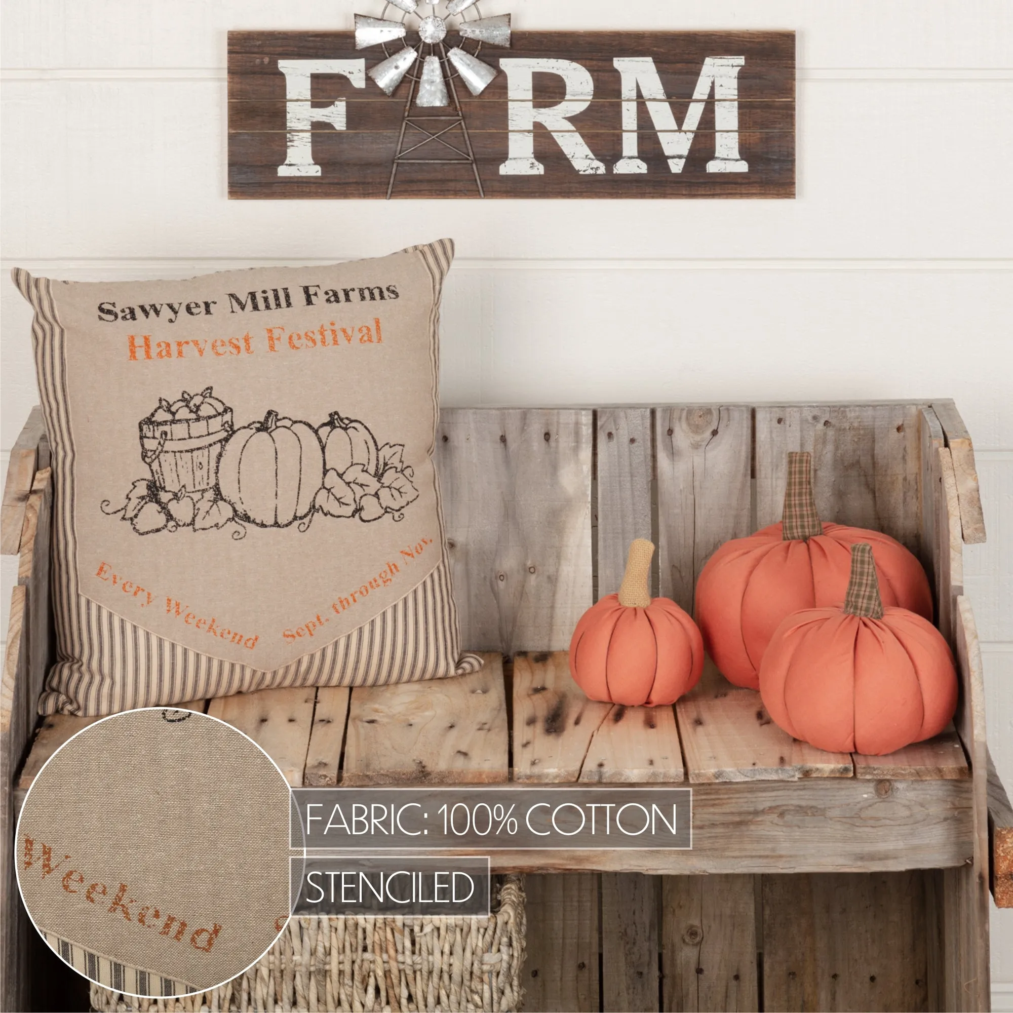 Sawyer Mill Charcoal Harvest Festival Pillow 18x18