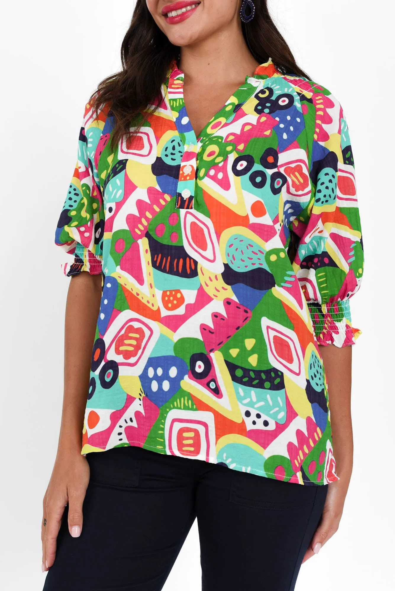 Shelley Green Abstract Cotton Top