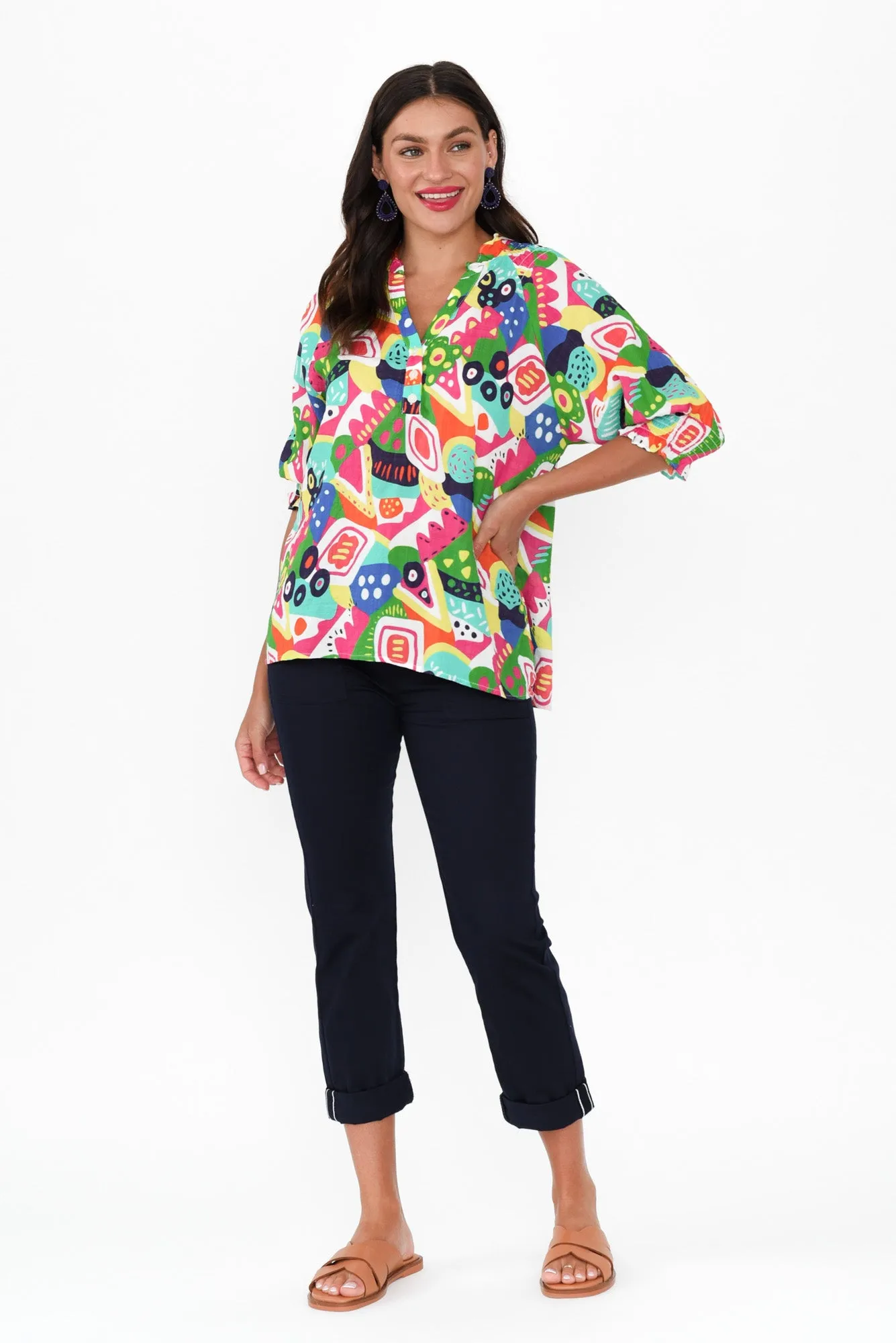 Shelley Green Abstract Cotton Top