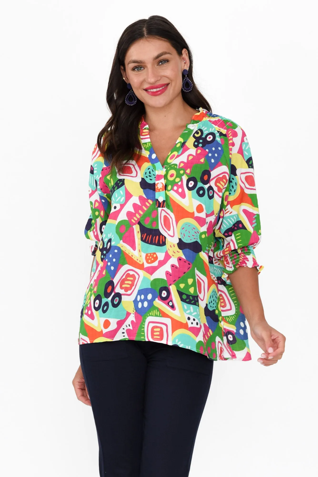 Shelley Green Abstract Cotton Top