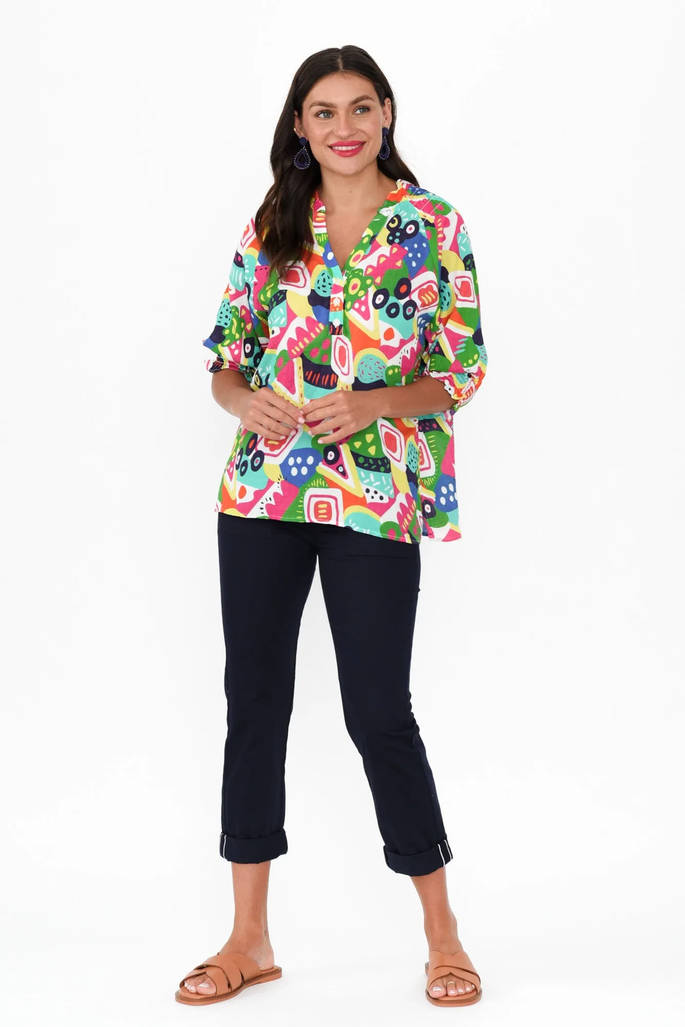 Shelley Green Abstract Cotton Top