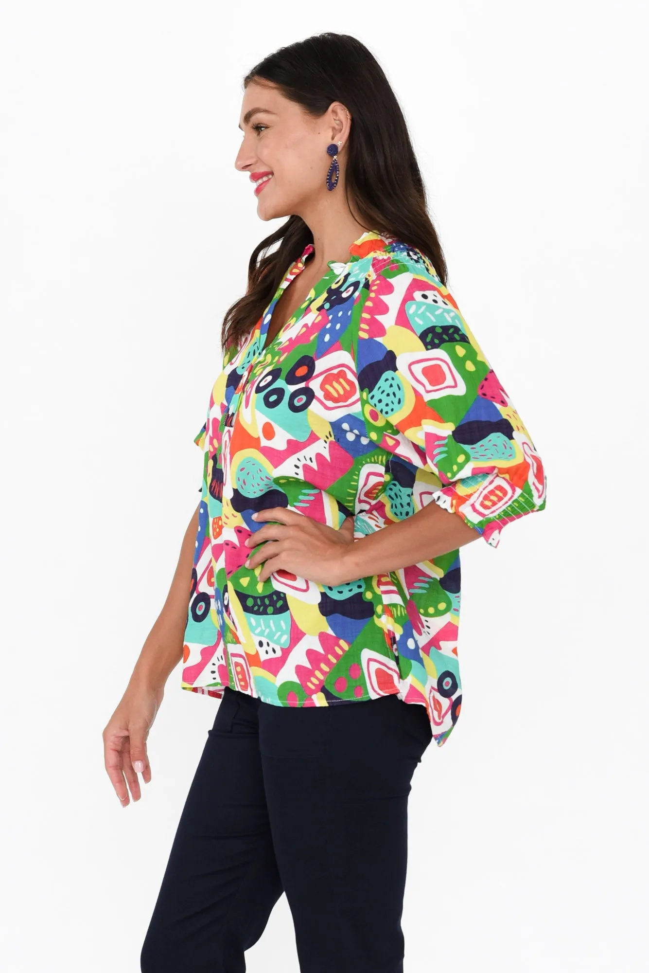 Shelley Green Abstract Cotton Top