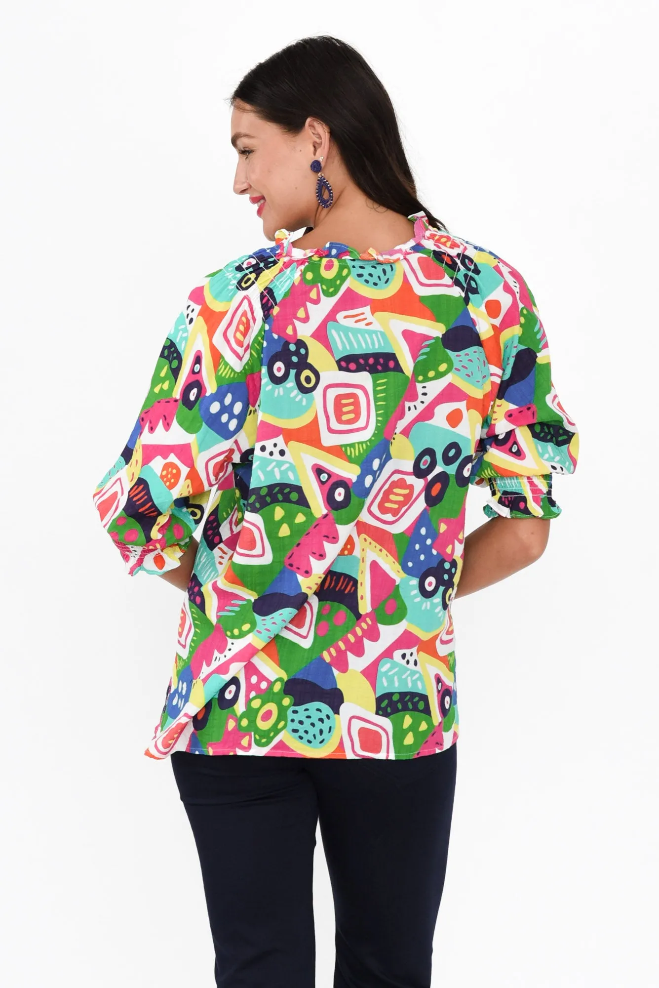 Shelley Green Abstract Cotton Top