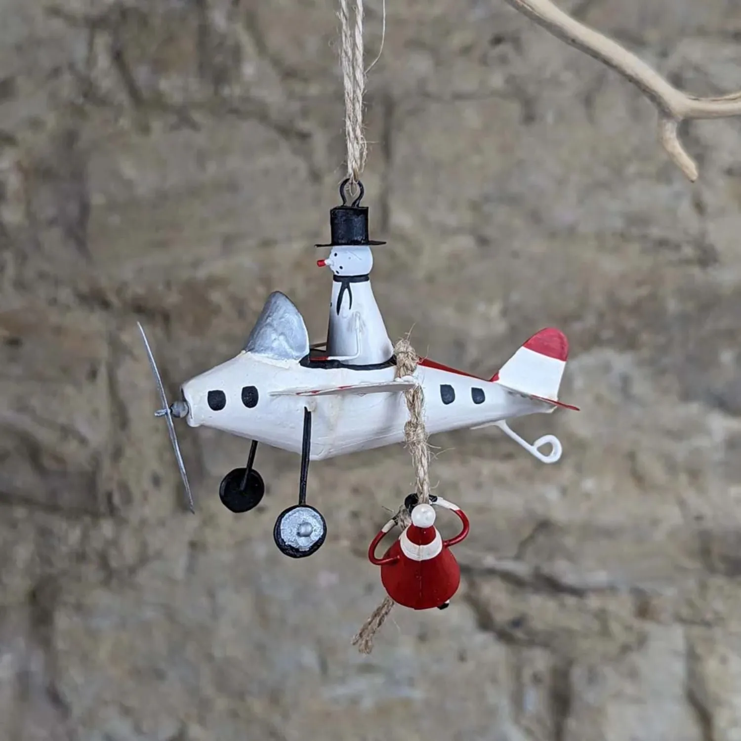 Shoeless Joe Aeroplane with Hanging Santa Decoration