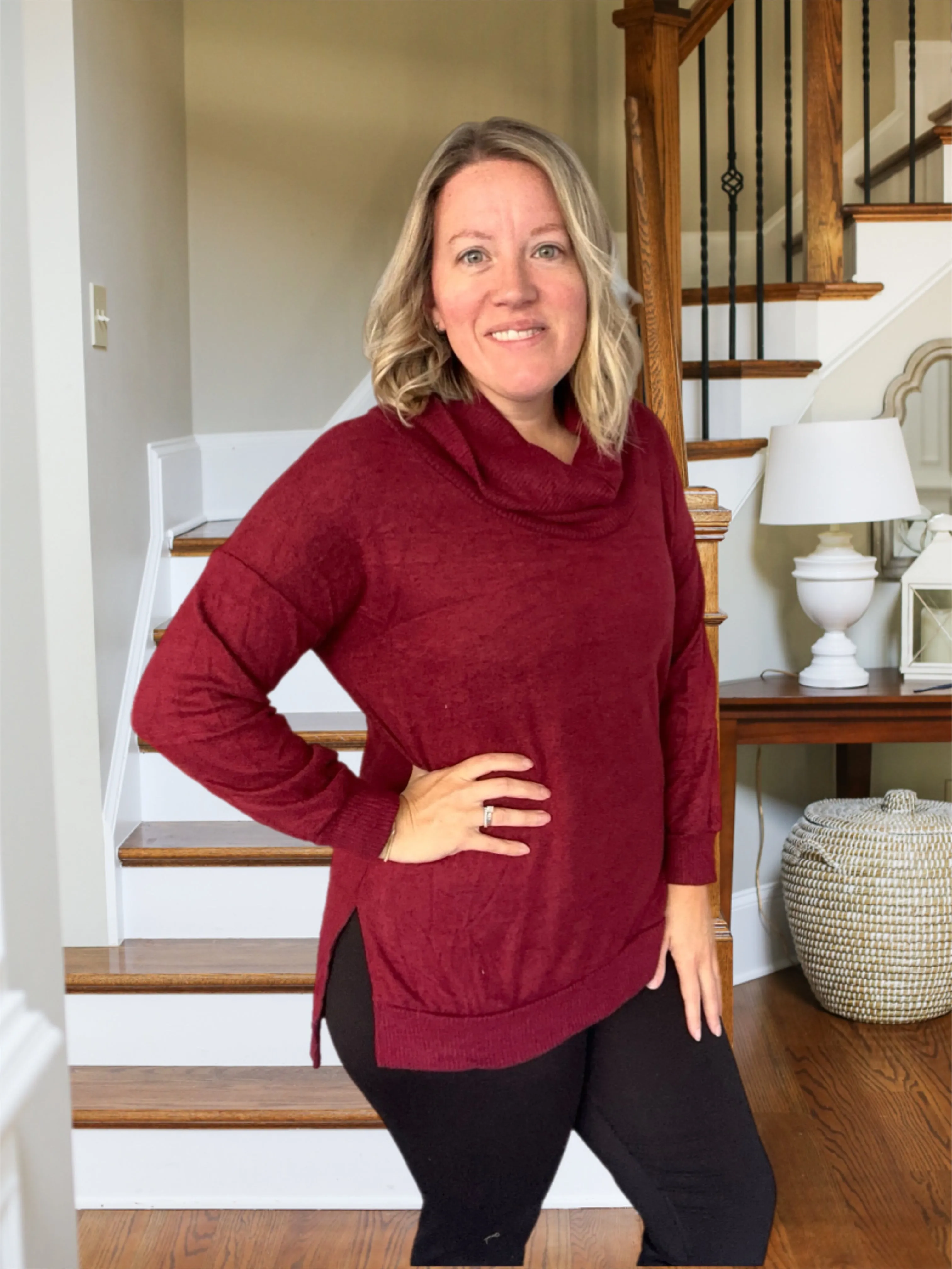 Soft & Cozy Hacci Cowl Neck Pullover - WINE