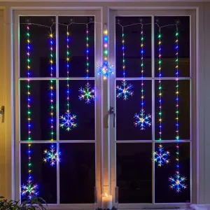 Three Kings 335 LED Multi-Coloured Snowflake Curtain Lights