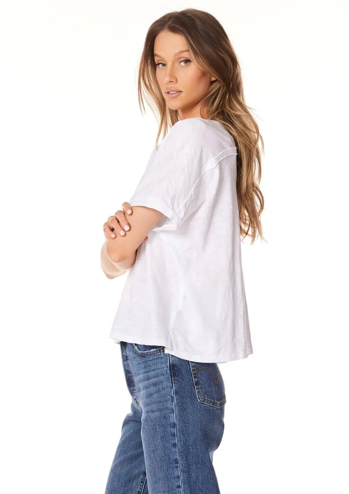 V-Neck Boxy Dolman Sleeve Top - White