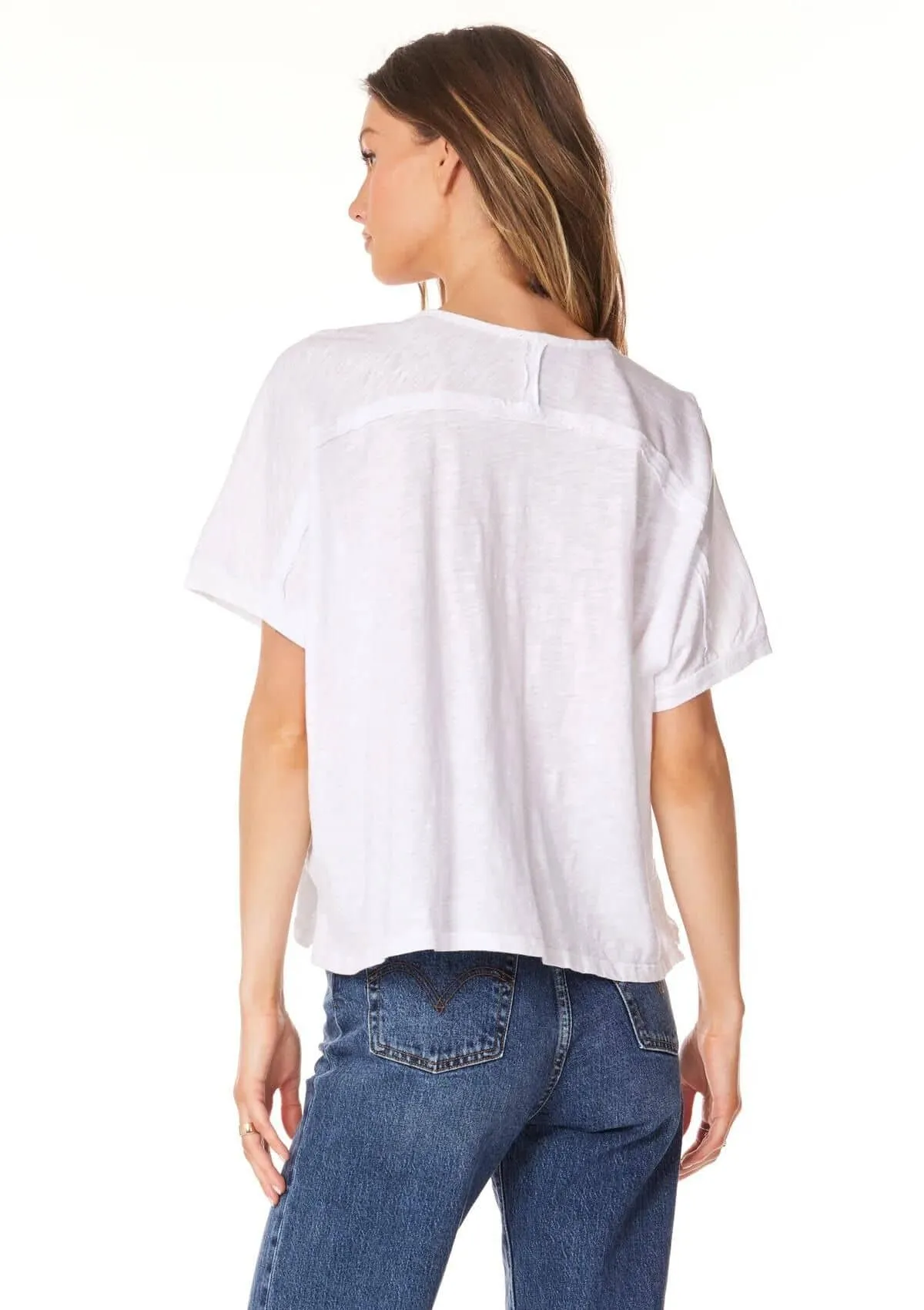 V-Neck Boxy Dolman Sleeve Top - White