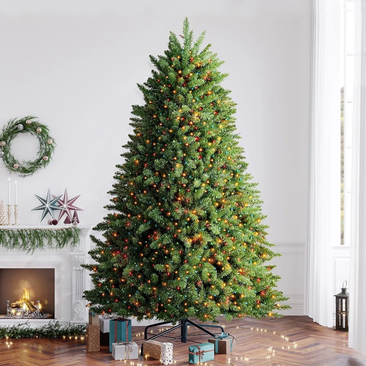 valiant 6ft Pre-Lit Spruce Christmas Tree with 500 Color Lights, Artificial Multi-Color Xmas Tree 9' 9'