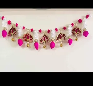 Virushka Handmade Trendy Pink Bandarwal For Main Door Entry With Artificial Mogra Plastic Lotus Flowers & Rose Buds. Garlands/Bandhanwar/Torans/Thoranam For Door Home Decor, Event Decoration., 10 CM