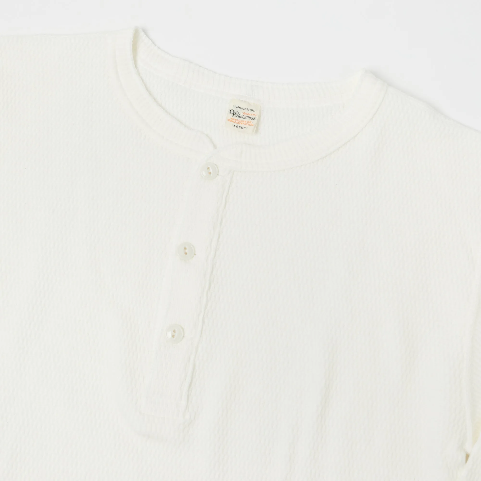 Warehouse & Co 5904 LS Waffle Knit Henley - Off White