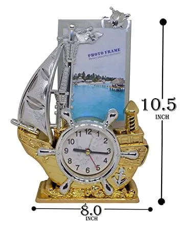 Wizme Ship Shape Stylish Table Clock for Home Decor with Dhaga Rakhi Combo for Brother and Sister