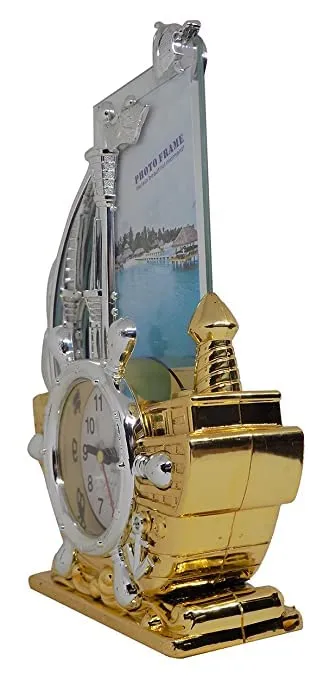 Wizme Ship Shape Stylish Table Clock for Home Decor with Dhaga Rakhi Combo for Brother and Sister