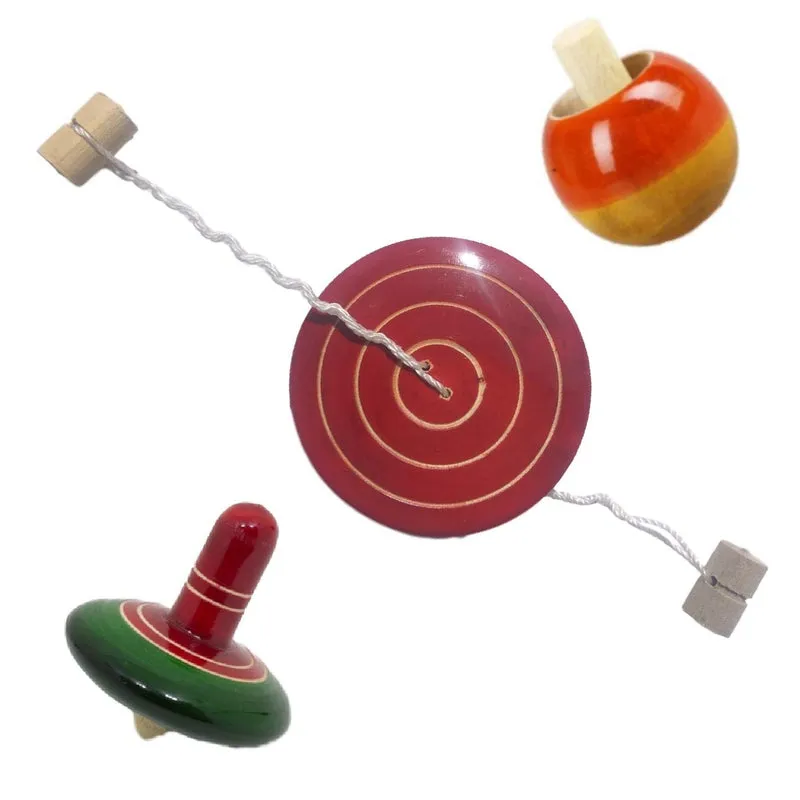 Wooden spinners | Finger top flip top whirling (Set of 3) - Assorted Colours