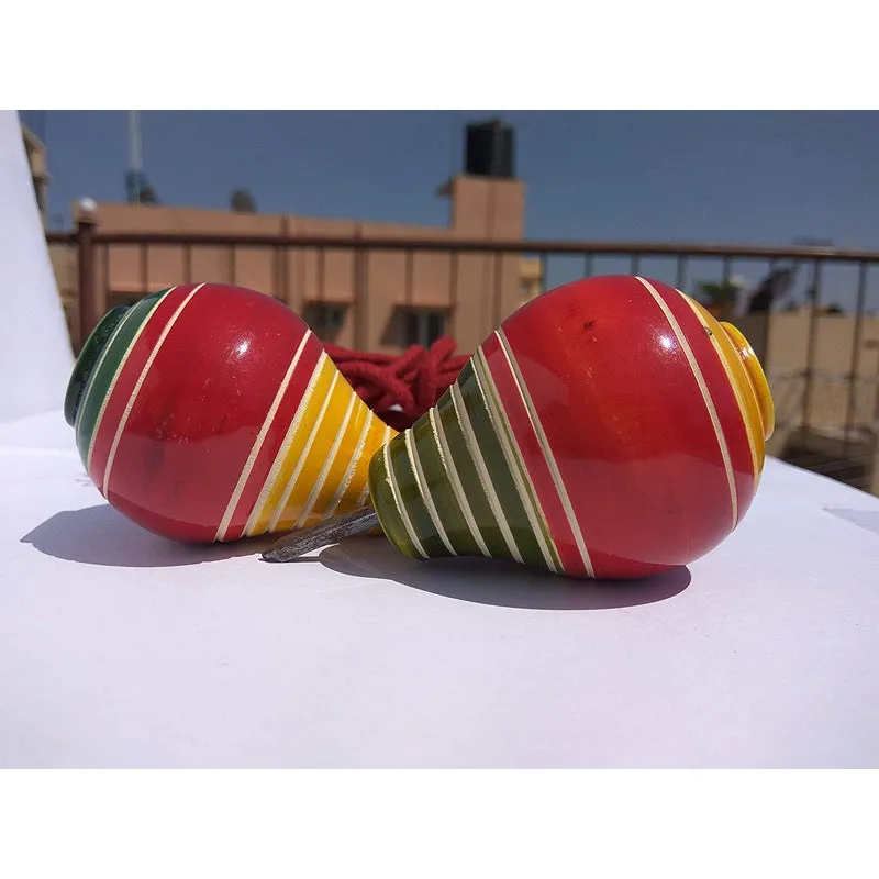 Wooden Spinning Tops (Lattoo/Bambaram/Buguri/Bongaram) with String - Assorted Colours